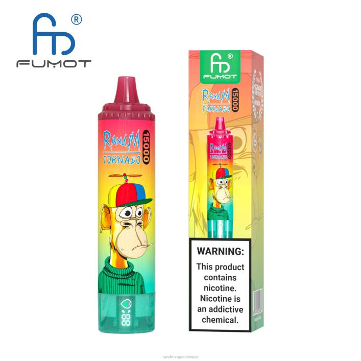 RandM Tornado Schweiz | Fumot RandM Tornado 00P253 15000 Vape-Gerät mit Akku und E-Liquid-Display Version 3 Mango auf Eis